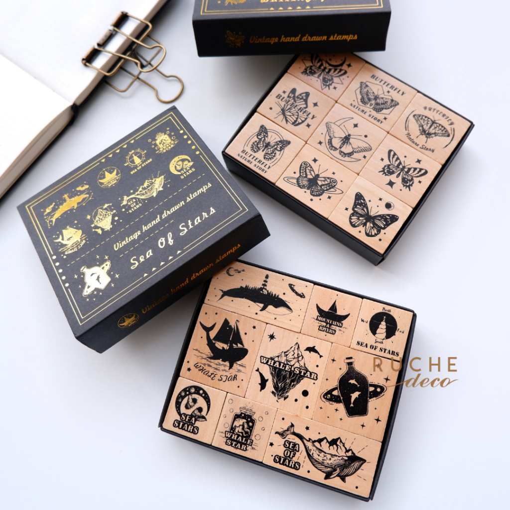 

RUCHE DECO - Stamp Set - Wooden Rubber Stamp Butterfly Kupu Kupu Stempel Kayu Vintage untuk bullet journal