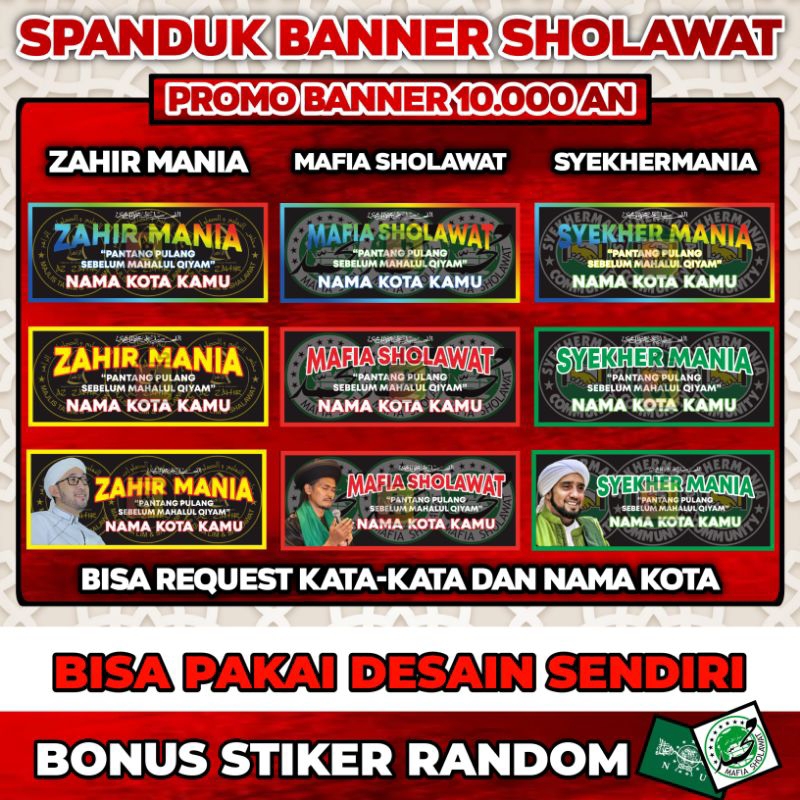 (Promo Banner 10ribuan) Spanduk Banner Sholawat, Zahir Mania, Syekher Mania, Mafia Sholawat