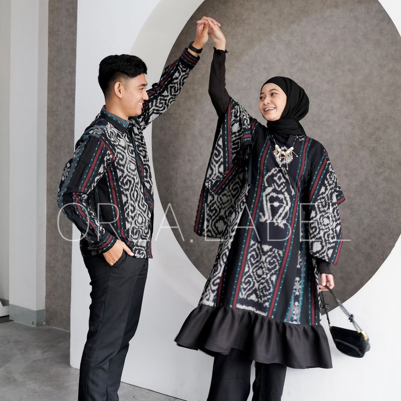 (READY STOCK) SET COUPLE GREYGREEN / baju kondangan couple / baju couple tenun / baju couple lamaran