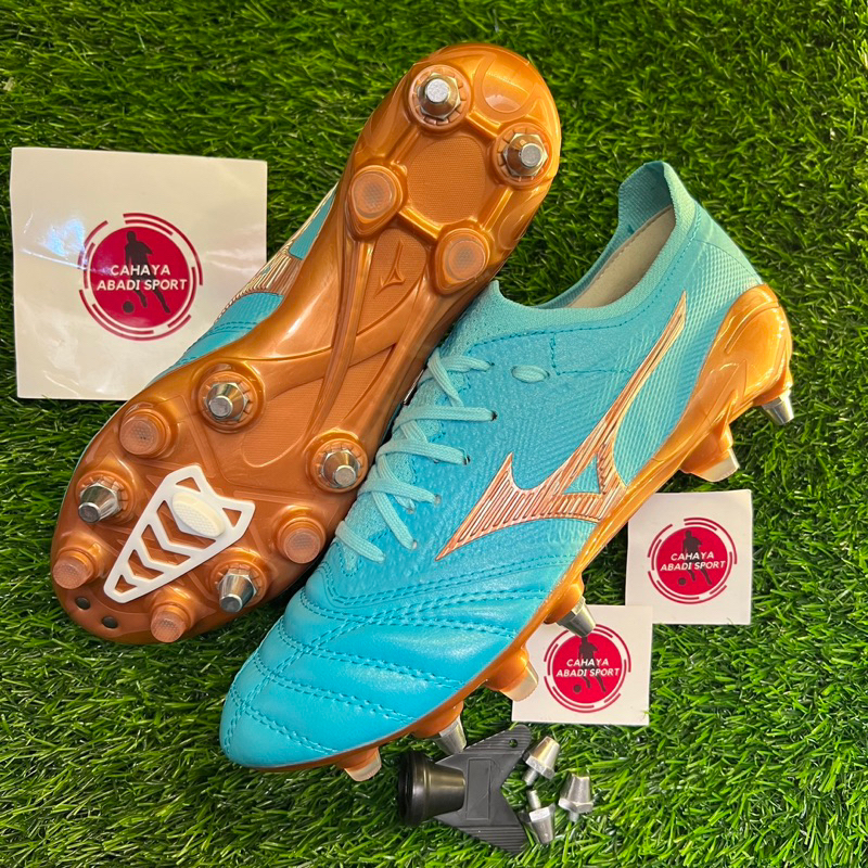 ( BISA COD ) SEPATU BOLA MIZUNO MORELIA NEO BETA ANTICLOG 4 AZURE BLUE SG SPULL BESI
