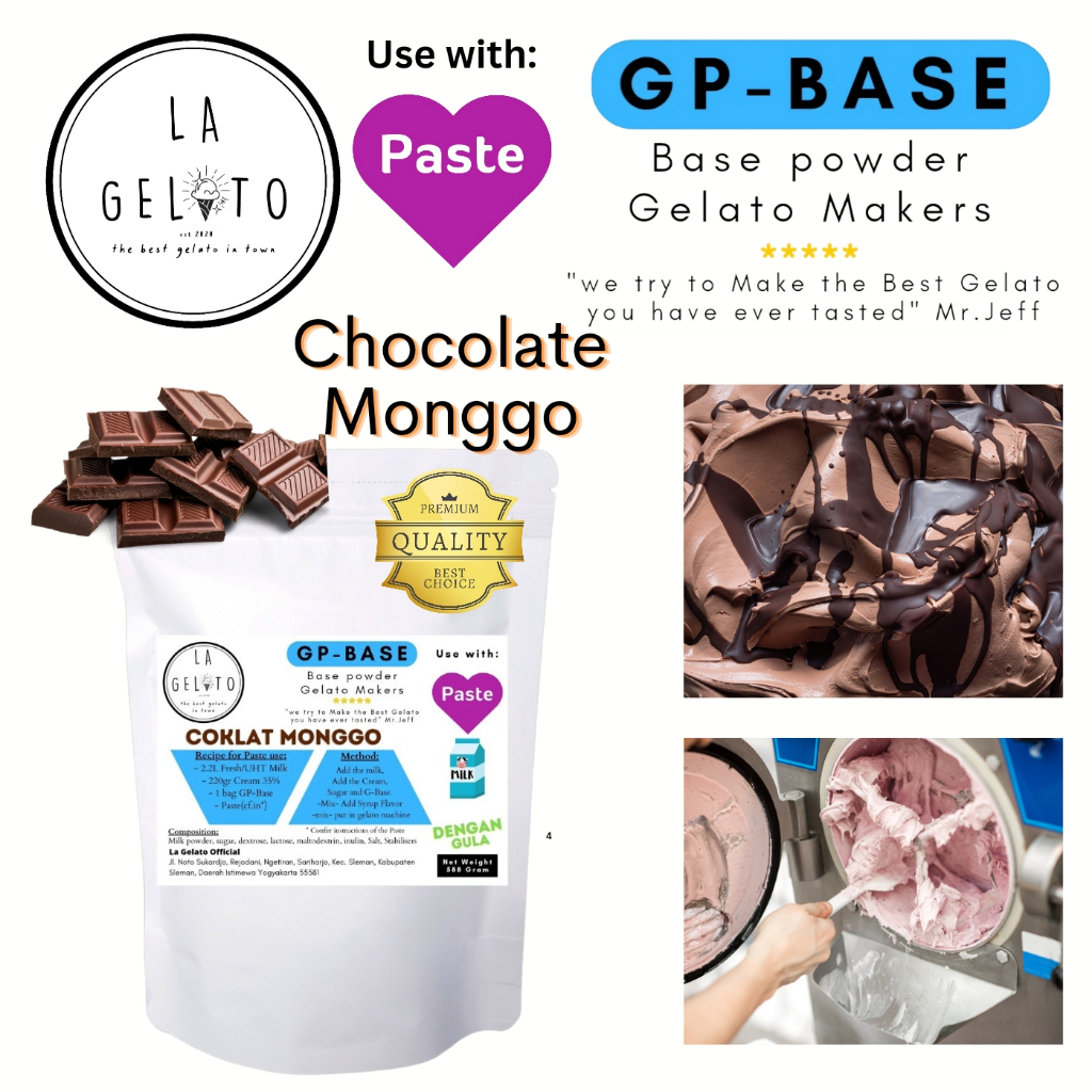 

Paket Bubuk Es krim gelato Pasta Chocolate Monggo GP-BASE | Ice Cream