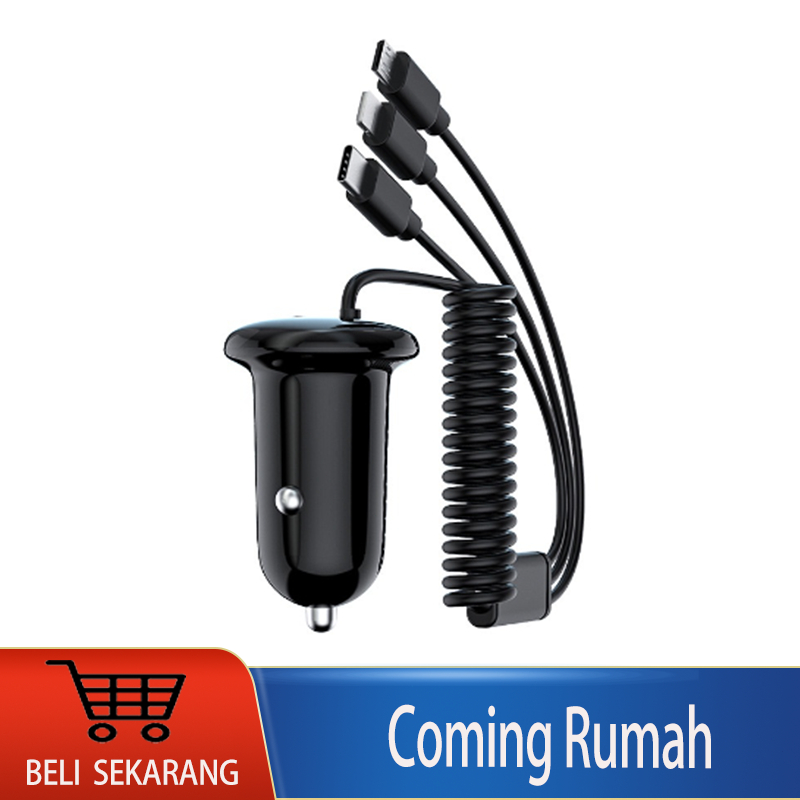 Charger mobil satu sampai tiga dengan kabel pemantik rokok multifungsi 3.1A smart mini car charger