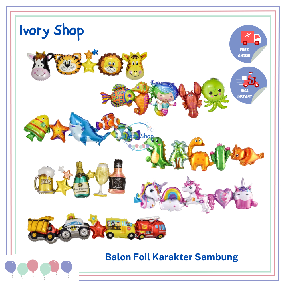 Balon Foil Karakter sambung mini dekorasi hewan laut unicorn ikan nemo mermaid