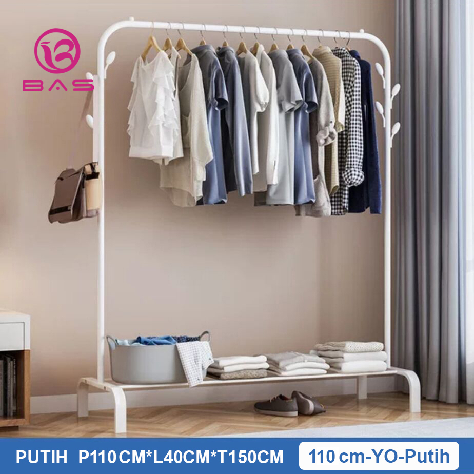 BAS Gantungan baju rak besi rak jemuran portable stand hanger single tempat pakaian rak baju