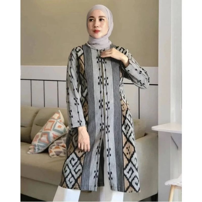 TUNIK TENUN MODERN TROSO - TUNIK KERJA PANJANG ELEGAN LENGAN PANJANG - BAJU KANTOR WANITA DAN IBU IB
