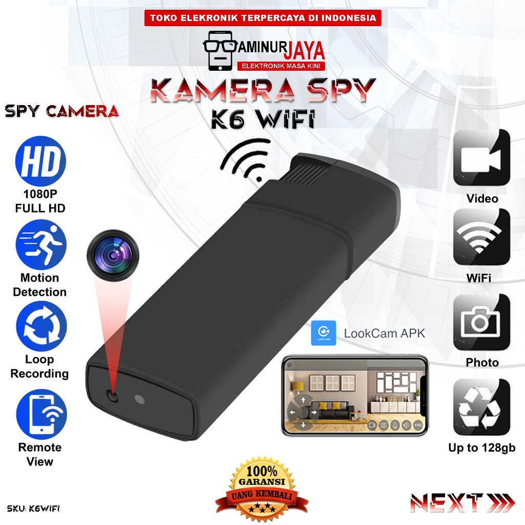 Hidden Spycam Camera Korek Elektrik Lighter K6 Wifi Full HD 1080P 4K Night Vision Camcorder Spy IP K