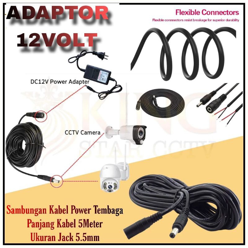 KABEL CCTV 5M HITAM KAMERA CCTV SIAP PAKAI KABEL JADI CAMERA CCTV DC 12V