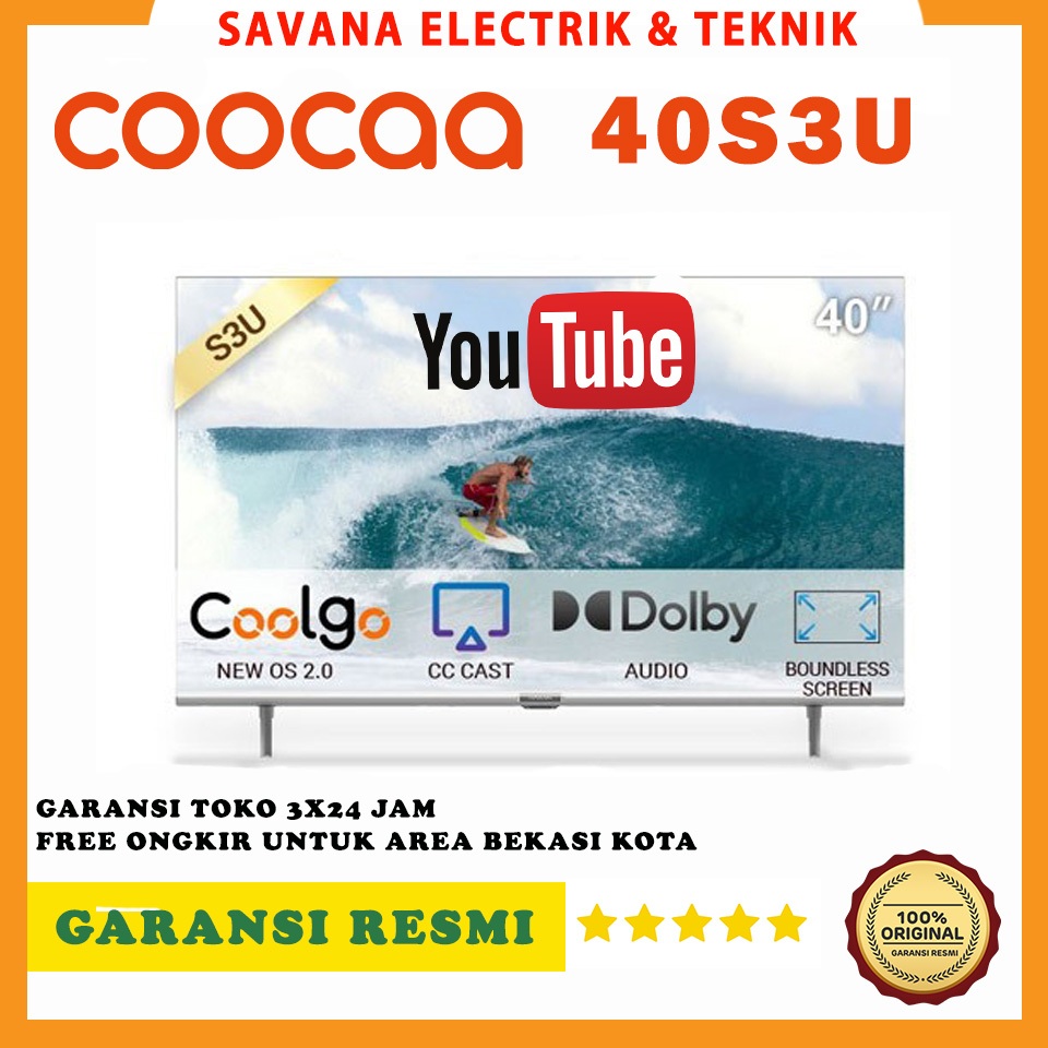 TV COOCAA LED SMART TV DIGITAL 40 INCH COOCAA 40S3U GARANSI RESMI