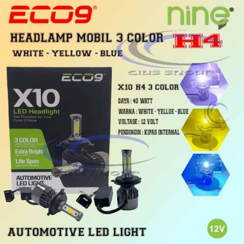 LAMPU LED HEADLAMP/FOOGLAMP  MOBIL X10 ECO9 3 COLOR WHITE YELLOW ICE BLUE H4 H11 H7 HB4(9006) FOGLAM