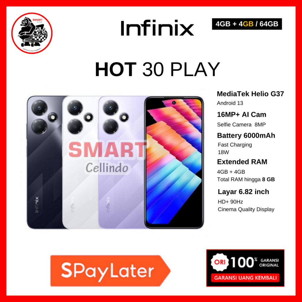 HP Infinix HOT 30 Play 4/64GB, HOT 12 Play 4/128GB dan HOT 12 Play NFC 4/64GB (Garansi Resmi Infinix