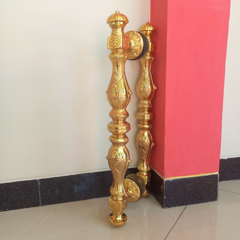 terbaru handle gagang pintu rumah modern bahan kuningan panjang 50 cm motif gold barong