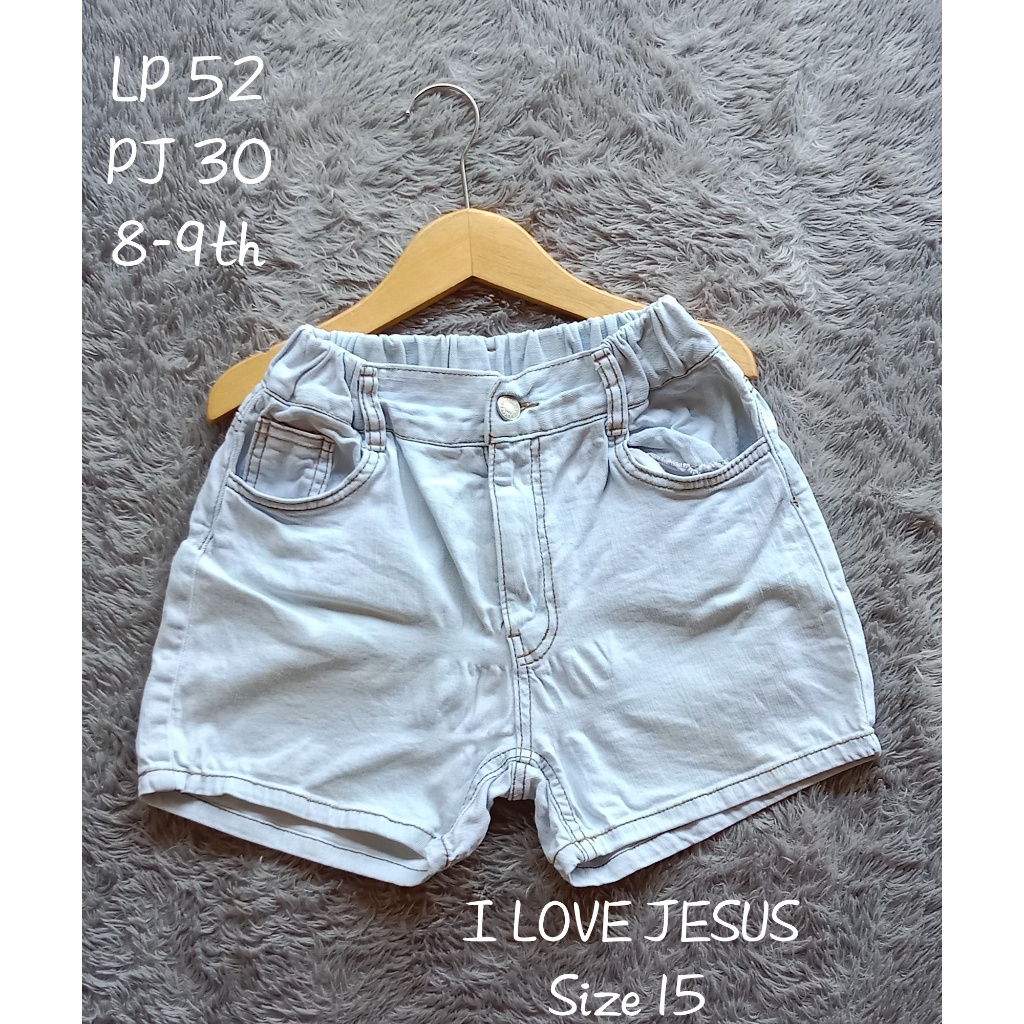 Celana pendek denim anak perempuan usia 8-9th merek -I_LOVE_J-