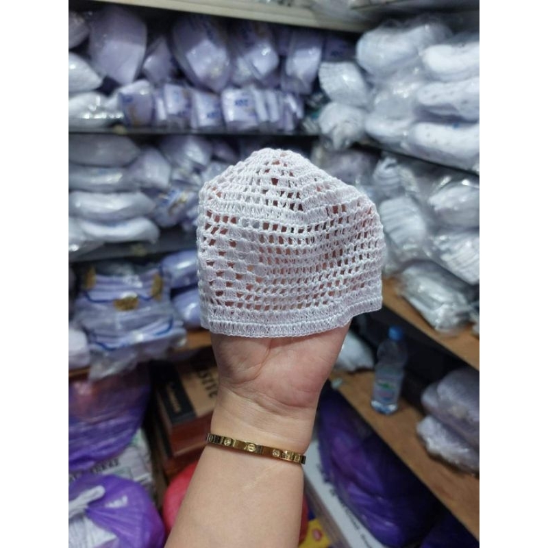 kupiah kopiah bayi rajut mewah putih