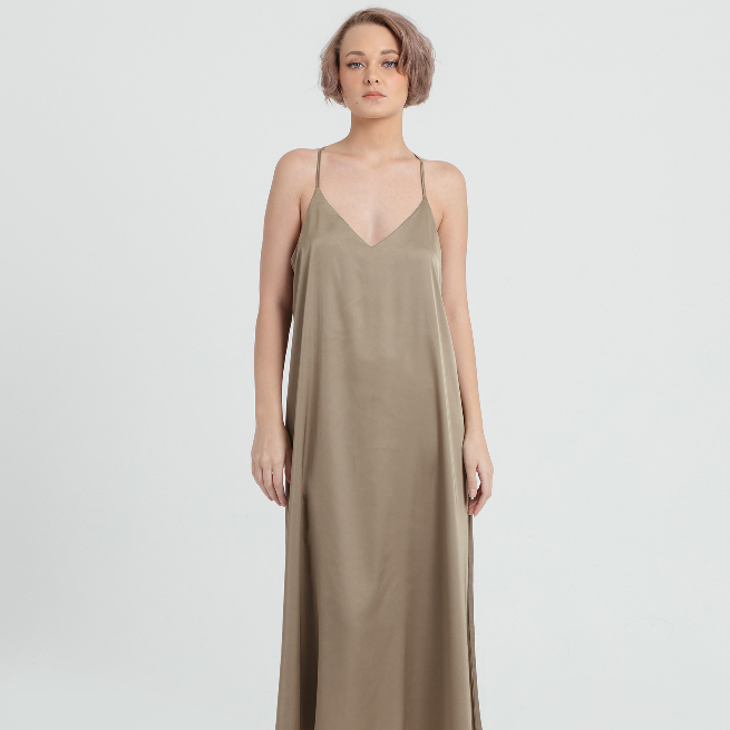 Raquel Lingerie Cora Lose Long Slip Dress Olive