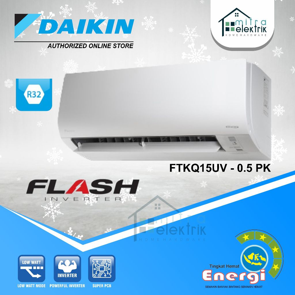 AC Daikin 1/2 PK FTKQ15UV Flash Inverter 0.5 PK