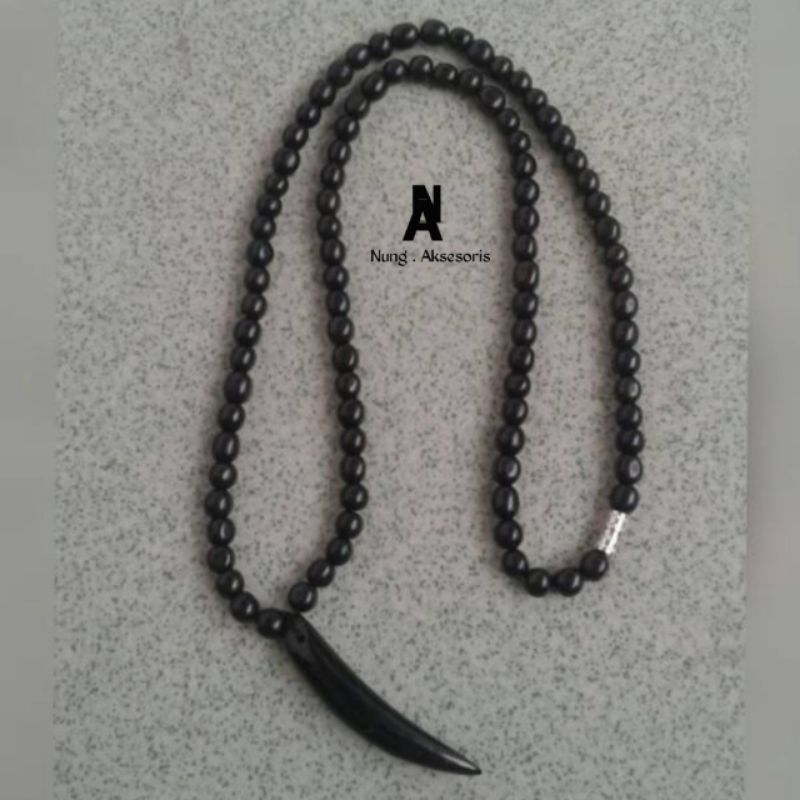 Kalung Akar Bahar Hitam tunggal Tali arus motif bandul taring
