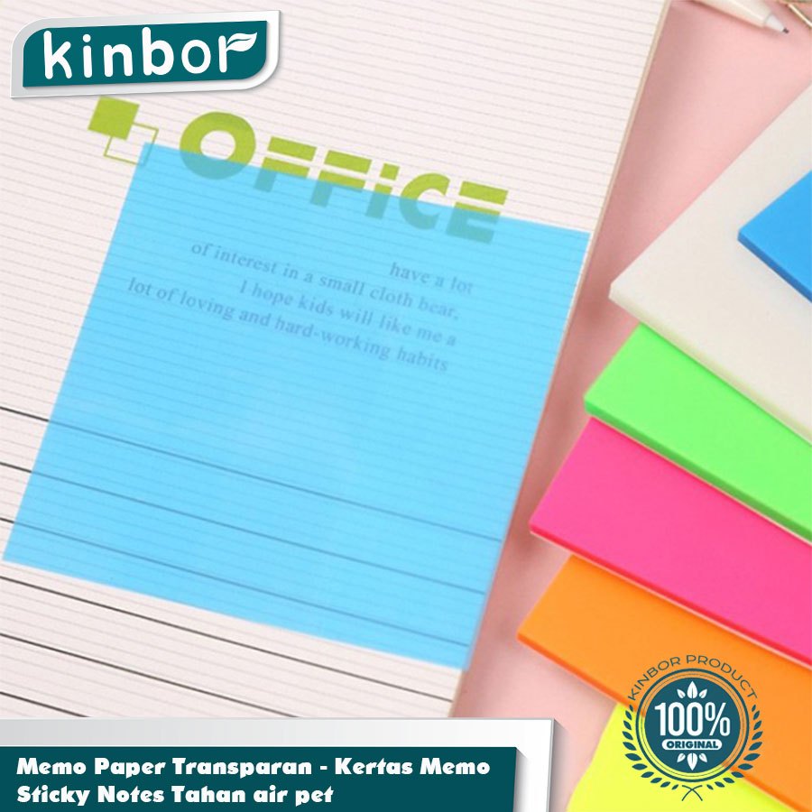 

Kinbor Memo Paper Transparan/ Kertas Memo/ Sticky Notes Tahan air pet