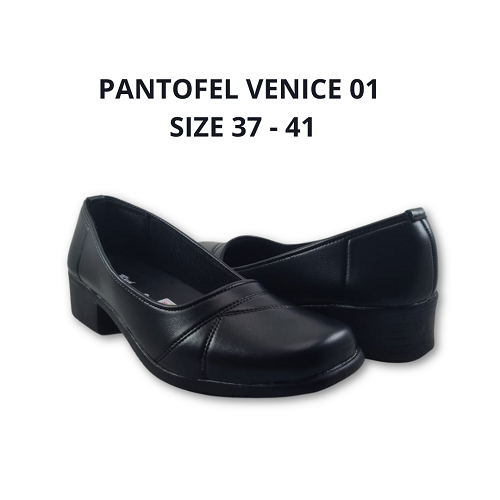 SEPATU PANTOFEL WANITA KERJA FORMAL CEWEK SEKOLAH BAHAN KULIT SINTESIS HAK 3CM ART VENICE 01 SIZE 37-41