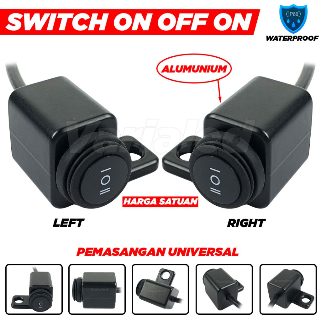 Switch Saklar ON OFF ON Custom Waterproof Anti Air PNP Tambahan Lampu Dekat Jauh Lampu Dim Mounting 