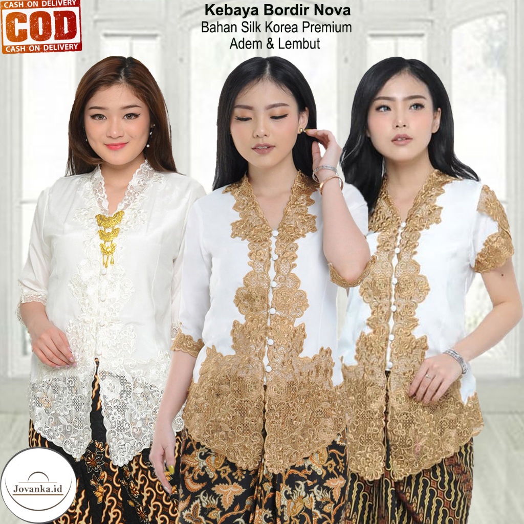 Atasan Kebaya Bordir Modern Mewah Nova Putih Emas / Kebaya Akad Nikah Kekinian / Kebaya Wisuda Moder