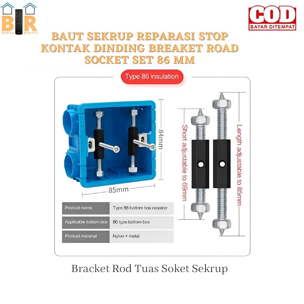 Saklar Dinding Baut Sekrup Reparasi STOP KONTAK Dinding Breaket Road Socket SET 86mm