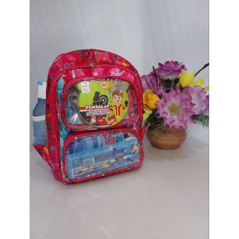 

Tas TK karakter lucu 4 ruang free botol minum + tempat makan + alat tulis