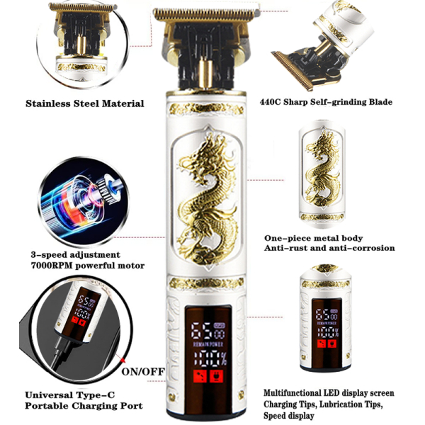 T9 Dragon Vintage Gunting Rambut Profesional Tanpa Kabel Pemangkas Listrik Untuk Pria Gunting mesin