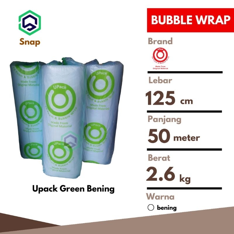 

Bubble Wrap Bening 125 Cm x 50 M Upack Green Tebal Pekat Ekonomis