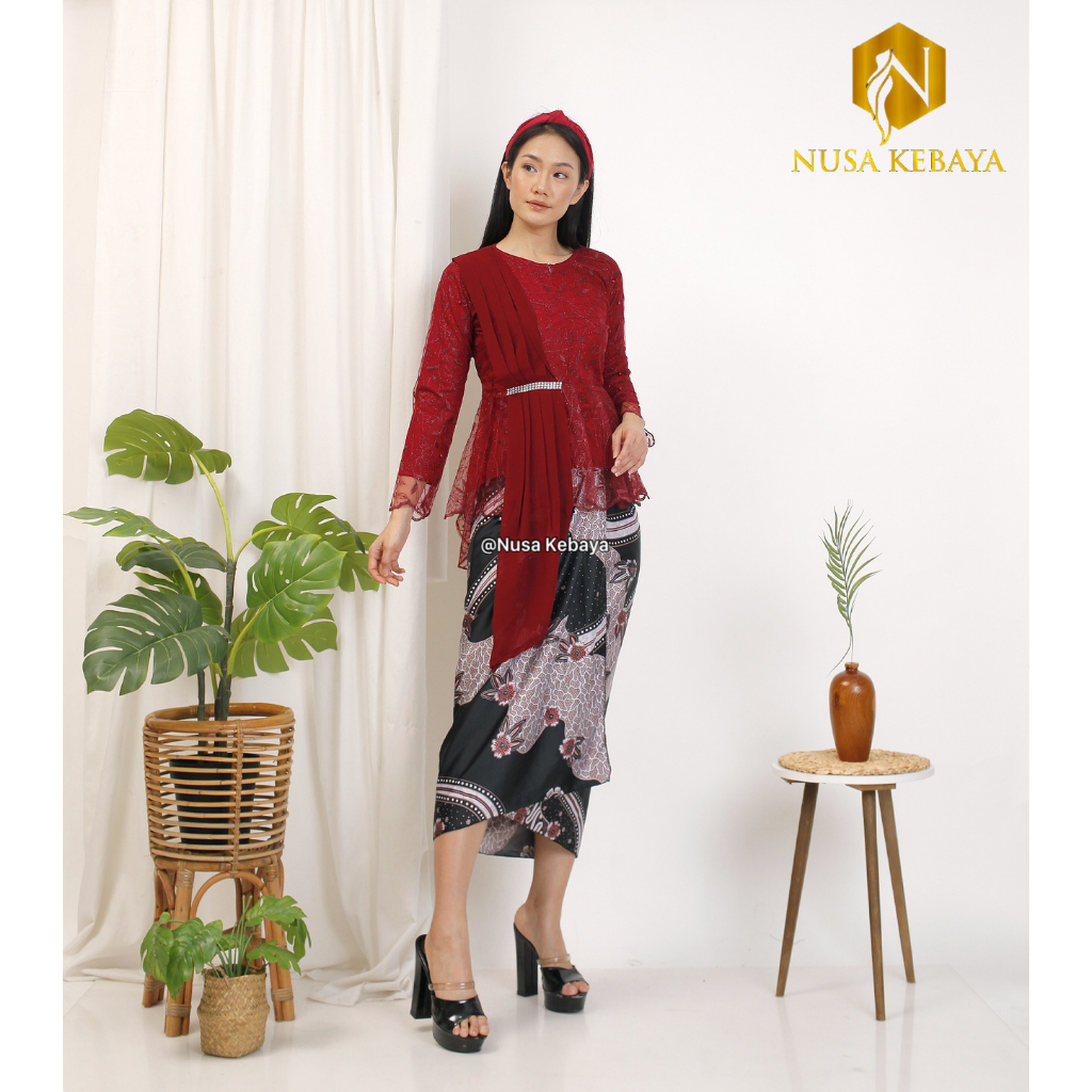 Nusa_Kebaya Setelan Kebaya Aurora Selendang/Setelan Kebaya Modern/Baju Kebaya Pesta Dan Wisuda