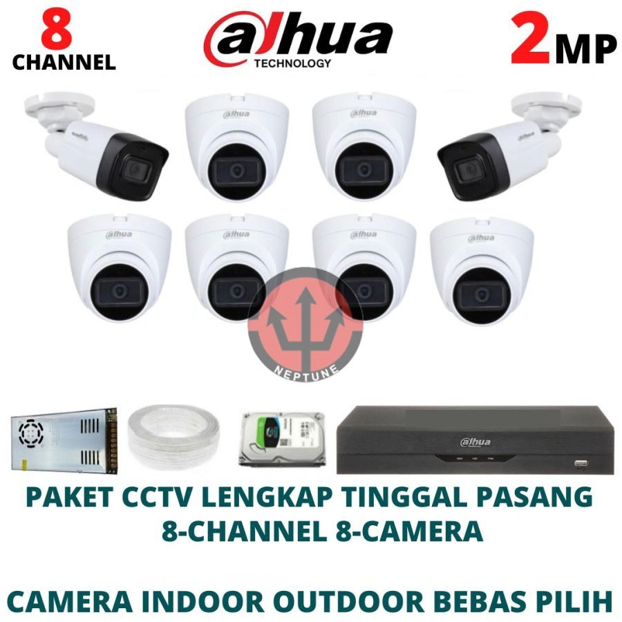 PAKET CCTV DAHUA 8 CHANNEL 2MP 8 KAMERA 1080P FULLHD