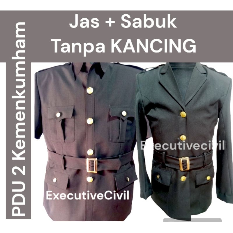 Seragam Kemenkumham PDU 2 kain Allwork, Jas+sabuk, TANPA KANCING