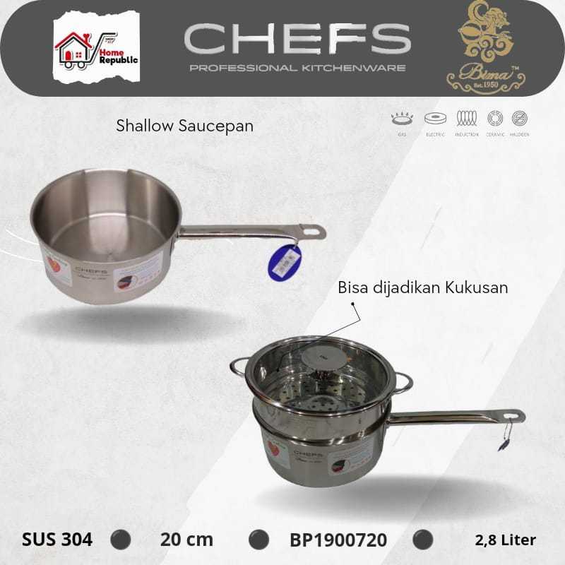 BIMA CHEFS SHALLOW MILK PAN SAUCE PAN 20CM 2.8L PANCI SUSU STAINLESS 304 BP1900720