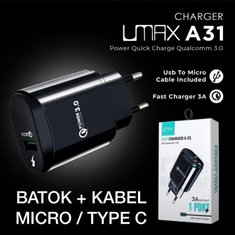 CHARGER UMAX A31 | TYPE-C | MICRO |  ORIGINAL | TERLARIS