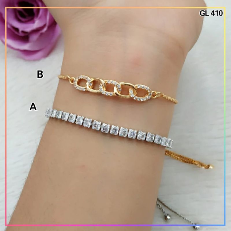 Gelang xuping gelang dewasa serut silver permata perhiasan lapis emas GL 410