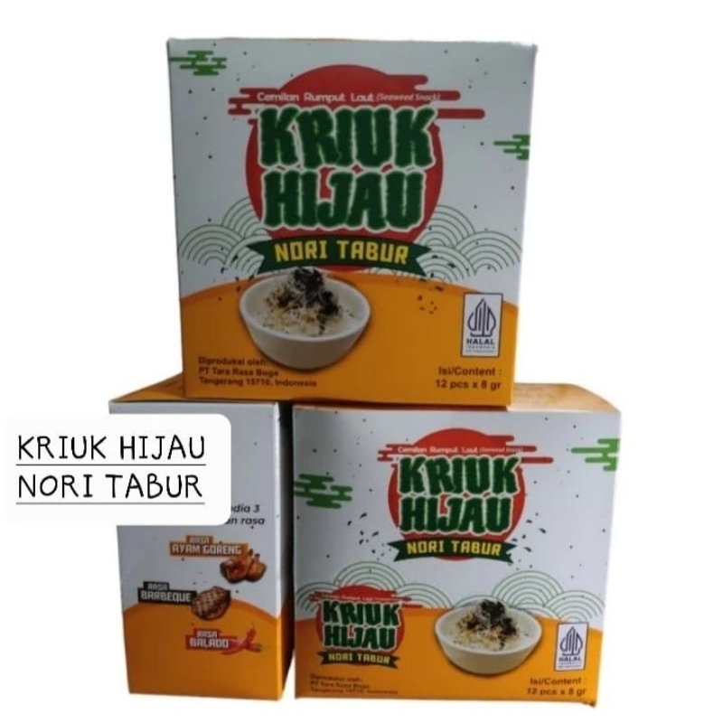 

Kriuk Hijau Nori Tabur (1 Box Isi 12 Sachet)