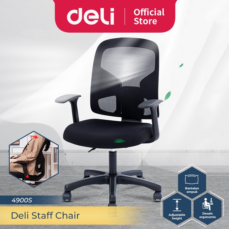 Deli Kursi Sekertaris / Kursi Staff Kantor / Kursi Kerja / Office Chair Ergonomis Mudah Dirakit 4900S