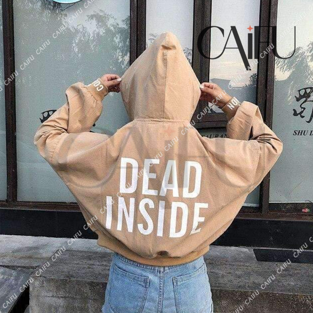 DEAD INSIDE Hoodie Zipper Crop Wanita Korea Terbaru Hoodie Cewek Crop Lengan Panjang Bahan Fleece Te