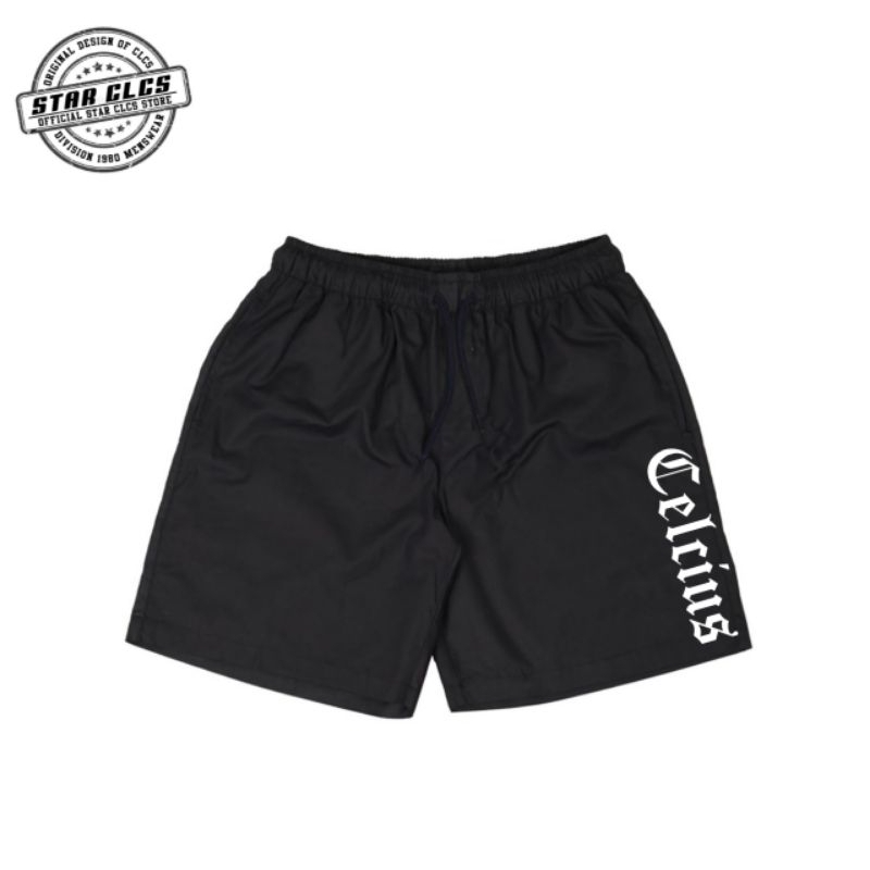 Celana CELCIUS Pendek Hitam Casual Pria Dan Wanita 00231013CS  Embos Logo