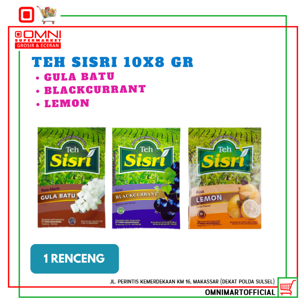 

Teh Sisri Rasa Gula Batu/ Blackcurrant/Lemon/Sachets 10 x 8gr