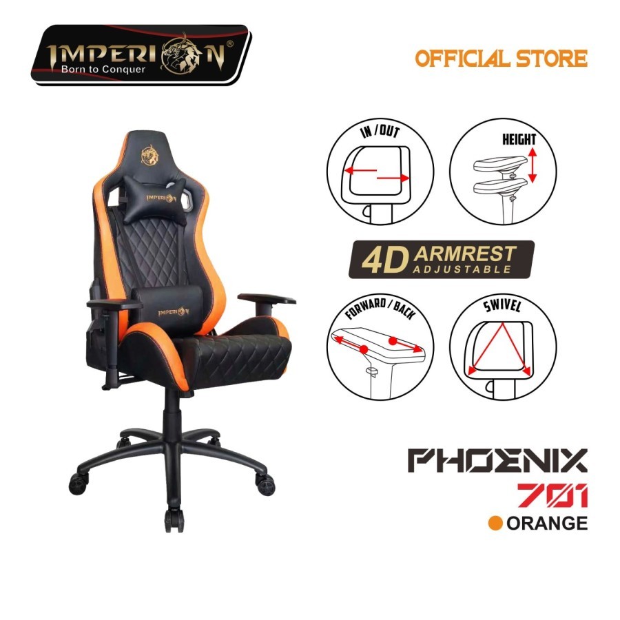 Gaming chair imperion 4D PU leather class 4 gaslift steel foot phoenix 701 4d - bangku kantor kursi racing