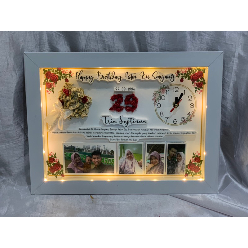 flower in frame pop up frame kado ulang tahun ultah anniversary wisuda pernikahan free lampu