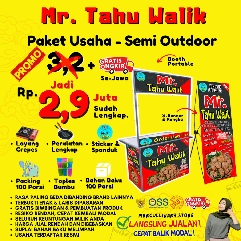 

Mr. TAHU WALIK (FRANCHAISE,PAKET USAHA,KEMITRAAN) GROBAK/BOOTH PORTABLE,ALAT LENGKAP, DAN BAHAN BAKU UTAMA