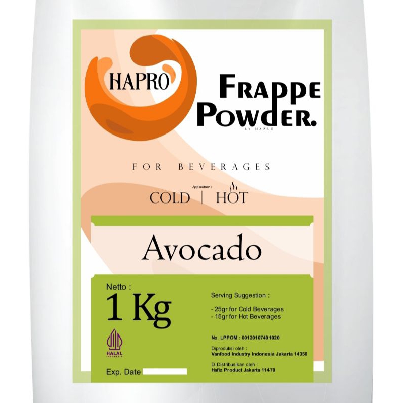 

Minuman Bubuk Powder Rasa Avocado 1kg Hapro Frappe Powder Avocado Premium Bersertifikat Halal