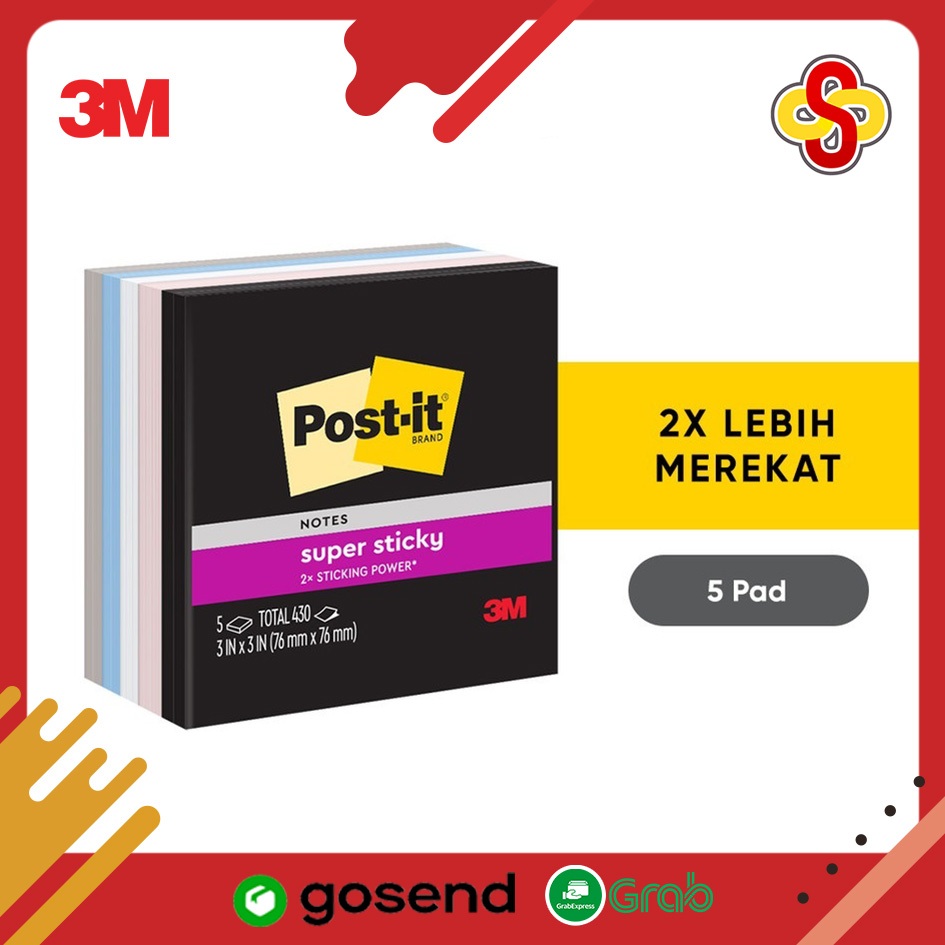 

Post-it / Super Sticky Notes / Memo Tempel 3M 654-5SSNE Isi 5 Warna