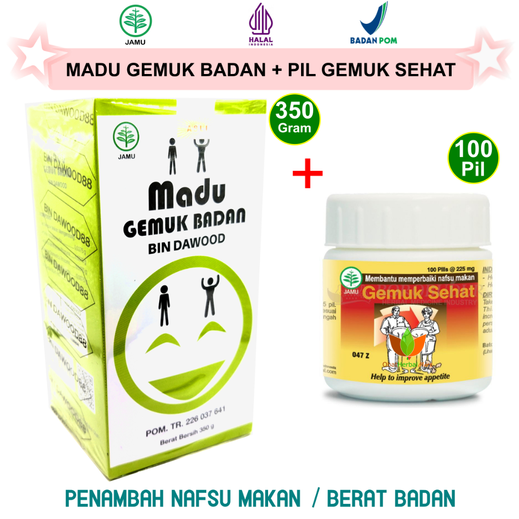 PAKET HEMAT OBAT GEMUK BADAN DEWASA PRIA WANITA BPOM : MADU GEMUK BADAN BIN DAWOOD  & PIL GEMUK SEHA