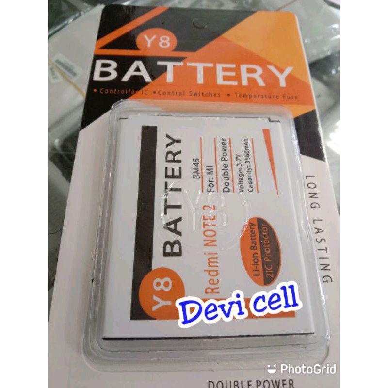 Baterai batre batrei battrey xiaomi redmi note 2 not 2 BM45 double power Y8
