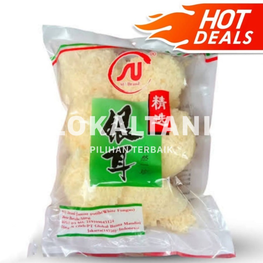 

Jamur Rebus Salju Putih SU BRAND / Jamur SU BRAND Dried White Fungus Isi 500Gram