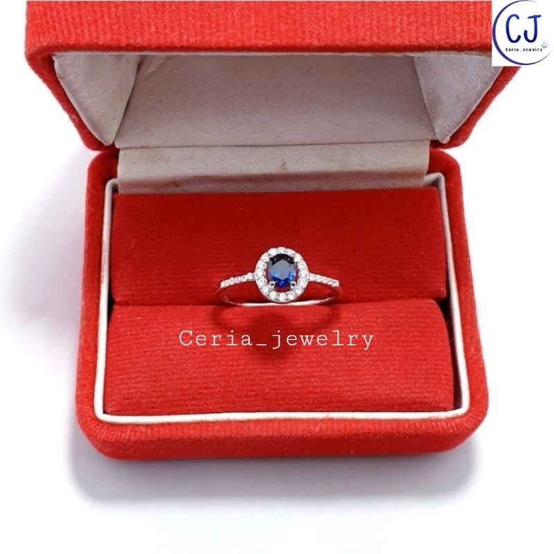 Cincin Perak Wanita Silver Asli 925 Lapis Emas Putih Asli Batu Permata Putih Merah Dan Biru Model La