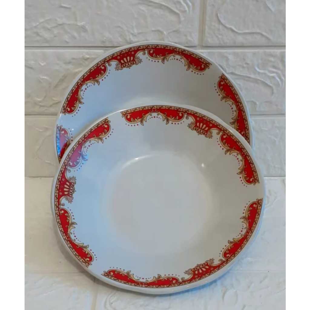 1 Lusin Piring Keramik Mahkota Hijau,Merah dan / Piring Makan Keramik Ukuran 20,5 cm