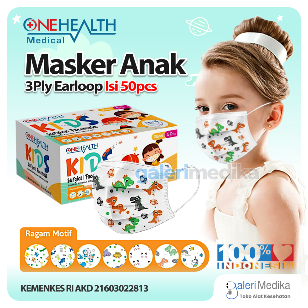 OneHealth Masker Anak Earloop Isi 50pcs / Masker Anak Isi 50 Pcs / Masker Medis Anak